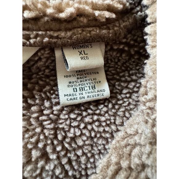 LL Bean Womens Faux Suede Sherpa Jacket Barn Chore Coat Brown Rancher Button - Picture 3 of 10